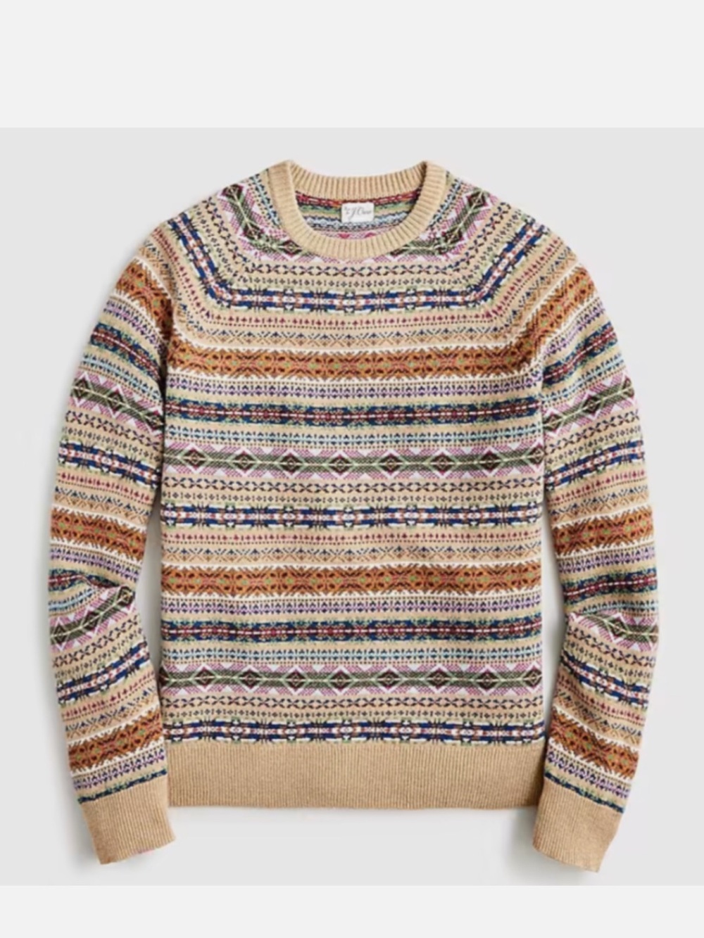 J. Crew Tan Wool Knit Fair Isle Crewneck Sweater